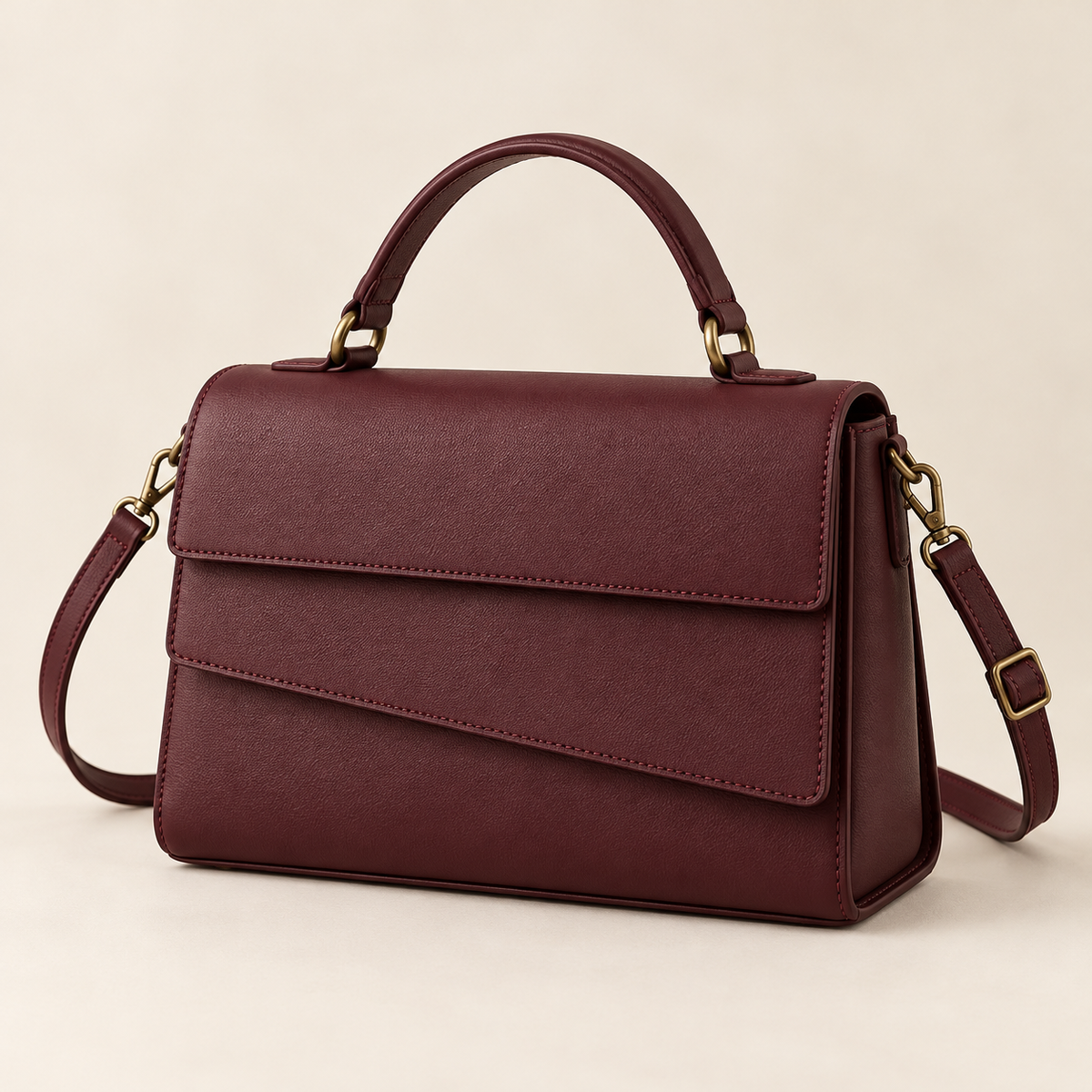 Layered Flap Satchel with Top Handle